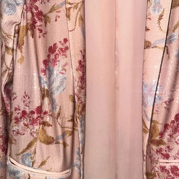 VINCE CAMUTO Sequin Floral Open Blazer light Pink Bellini Womens Size 4 - Picture 4 of 7